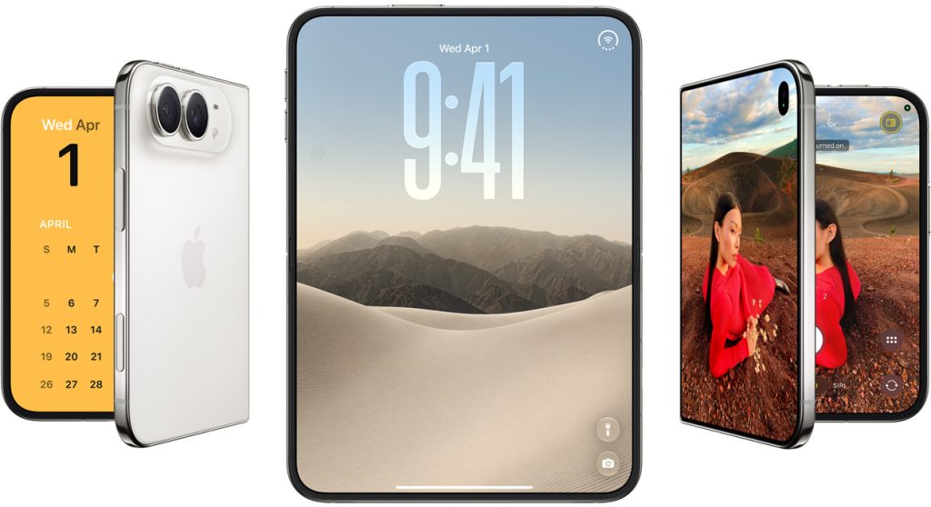 iPhone Duo foldable in Silver, showing lock screen