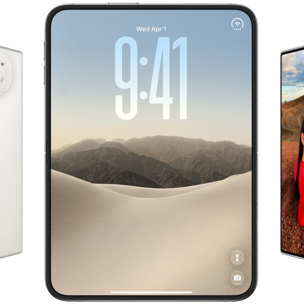 iPhone Duo foldable in Silver, showing lock screen